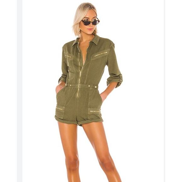 Free People Isla Jumper Womens 10 Flight Suit Aviator Olive Green Cotton Lyocel - Picture 1 of 14